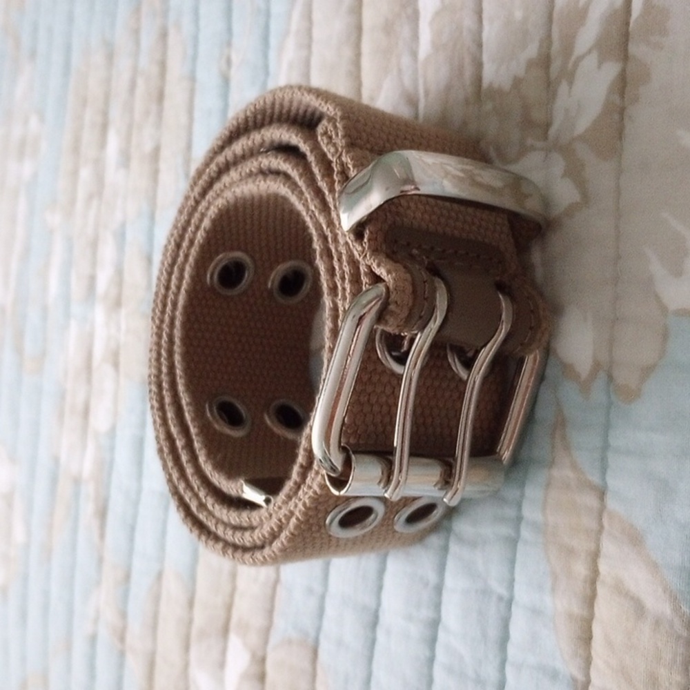 Women's Tan Canvas Belt with Silver Buckle